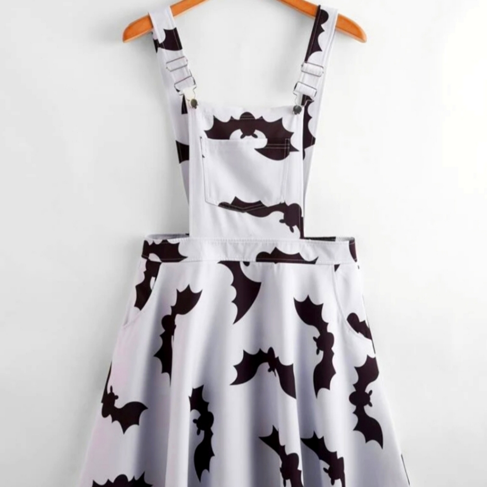 Shein Curve Bat Print Overall Dress